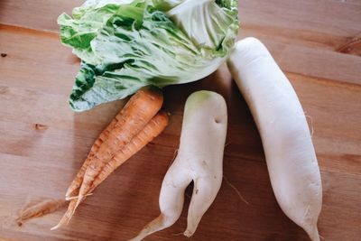 High angle view of vegetables on cutting board