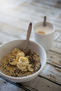 Close-up of breakfast on table