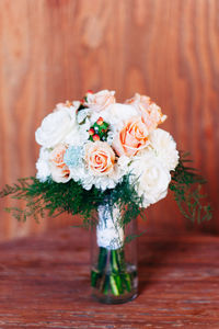 Close-up of rose bouquet on table