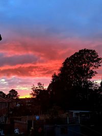 Silhouette trees and buildings against sky during sunset