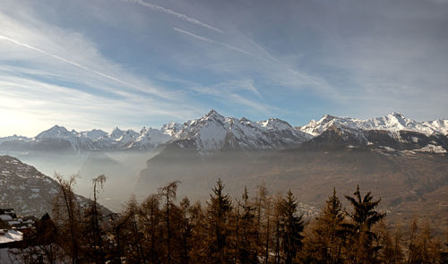 Scenic view of snowcapped mountains against sky