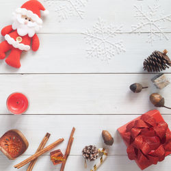 High angle view of christmas decoration on table