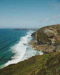 Scenic view of sea against sky near bedruthan steps