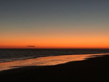 Scenic view of sea against clear sky during sunset