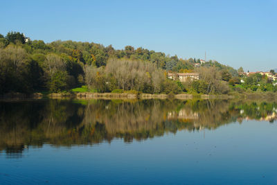 Scenic view of lake against clear sky