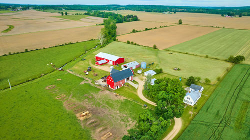 High angle view of people on field