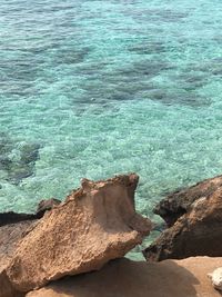 High angle view of rocks on beach