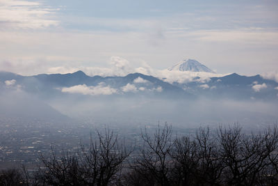 Scenic view of snowcapped mountains against sky