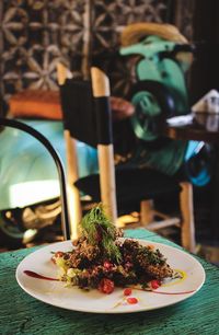 Close-up of food in plate on table