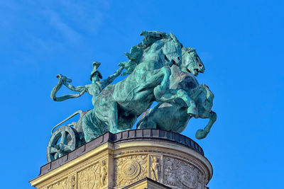 Low angle view of statue against blue sky from budapest 