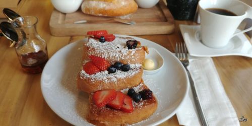 Close-up of dessert served on table