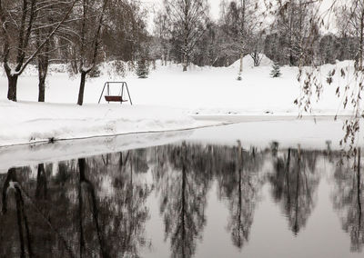 Scenic view of frozen lake against sky during winter