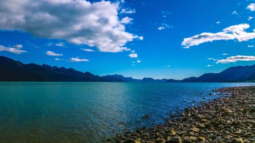 Scenic view of sea against blue sky