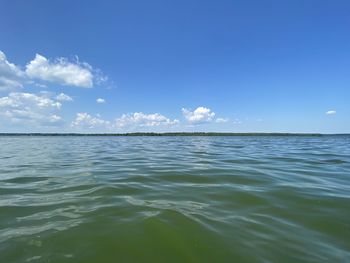 Scenic view of sea against blue sky