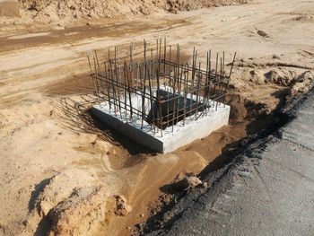 High angle view of construction in sand