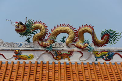 Low angle view of sculpture of building against clear sky