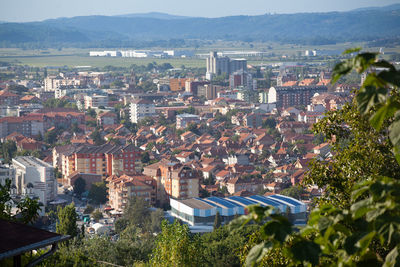 High angle view of buildings in city