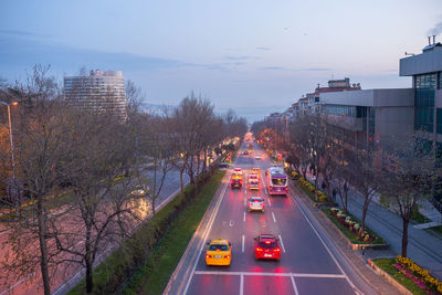 Traffic moving on road in city