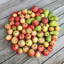 High angle view of apples on table