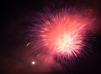 Low angle view of firework display at night