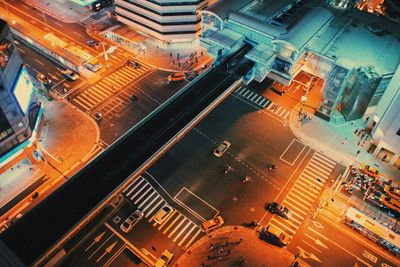 High angle view of illuminated city at night