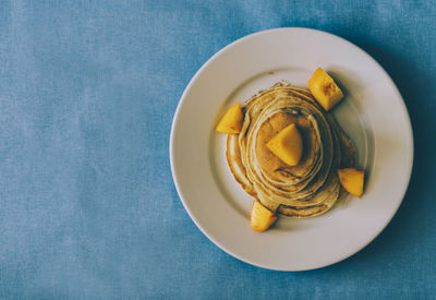 High angle view of dessert in plate on table