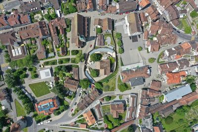 High angle view of buildings in city