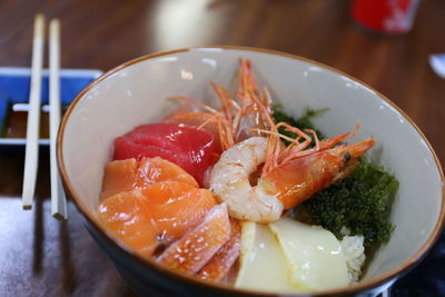 Close-up of food in bowl on table