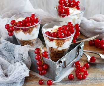 Close-up of strawberries in bowl on table