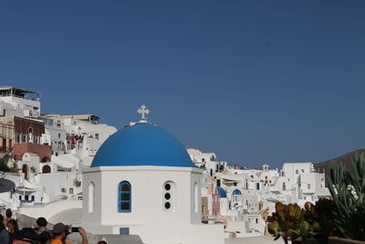 Low angle view of church against clear blue sky