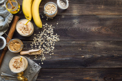 High angle view of breakfast on table