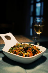 Close-up of served food in plate