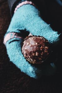 High angle view of blue bread on table