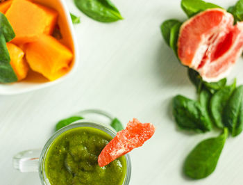 High angle view of fruits in plate