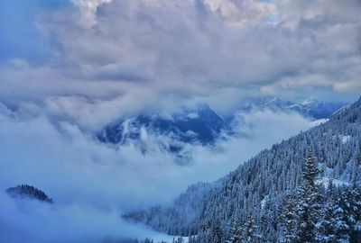 Scenic view of snowcapped mountains against sky