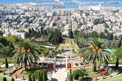 High angle view of buildings in city