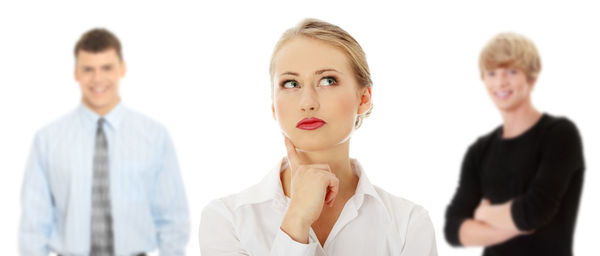 Portrait of friends against white background