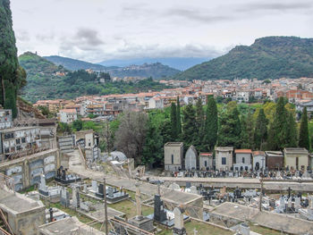 High angle view of buildings in city