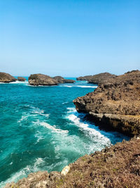 Scenic view of sea against clear sky