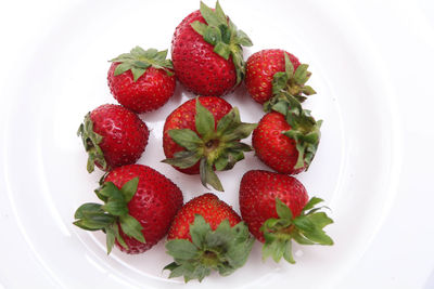 High angle view of strawberries in plate