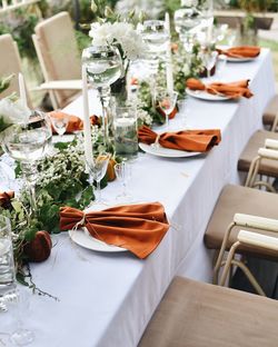 High angle view of food on table in restaurant