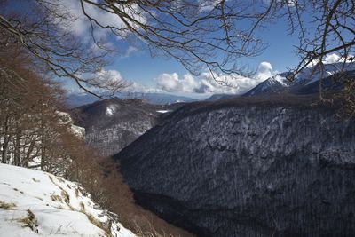 Scenic view of snowcapped mountains against sky