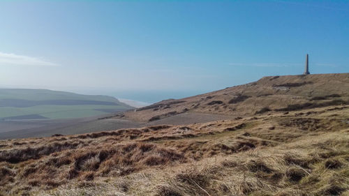 Scenic view of landscape against clear blue sky