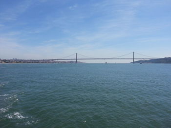 View of suspension bridge over sea