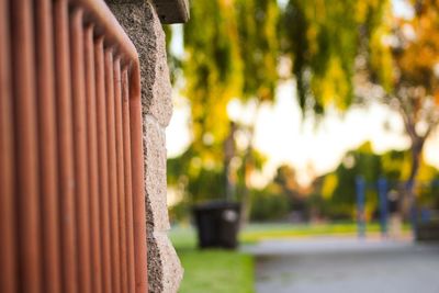 Fence by walkway at park