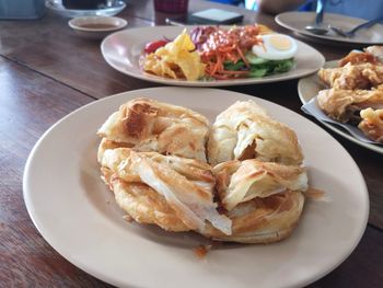 High angle view of food in plate on table