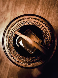 High angle view of coffee on table