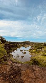 Scenic view of land against sky