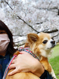 Portrait of woman with dog