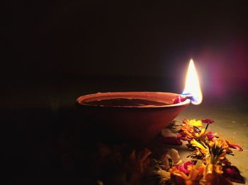 Close-up of a diya on diwali